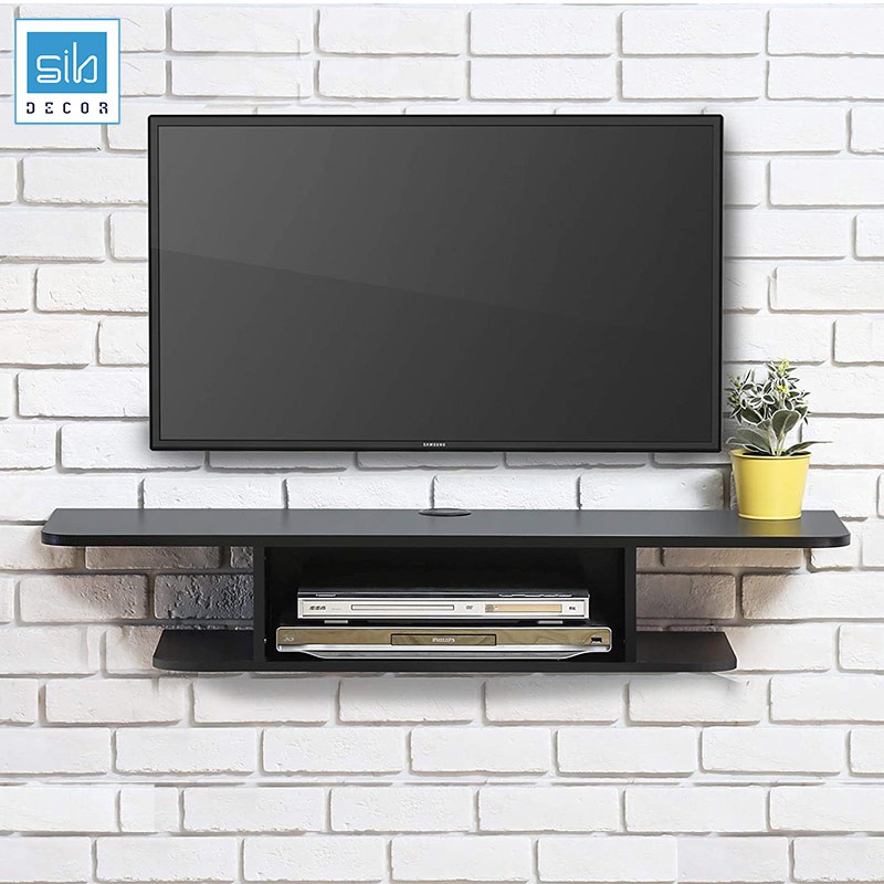 Kệ Trang Trí Tivi 2 Tầng SIB Decor Màu Đen Hiện Đại Nhỏ Gọn Cho Phòng Khách, Phòng Ngủ, Có 02 Nắp Luồn Dây Điện