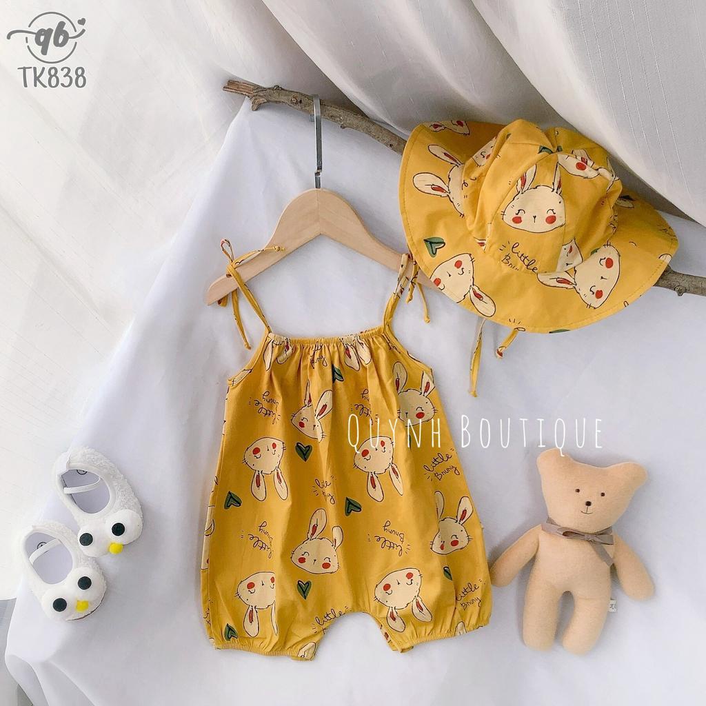 Quần áo trẻ em  [ QUỲNH BOUTIQUE ] Body yếm hai dây cho bé gái hoạ tiết thỏ vàng 0-18M