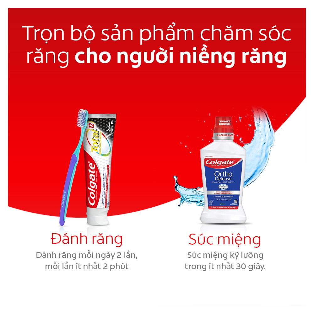 [Mã FMCGCO5 giảm 8% đơn 250K] Bàn chải Colgate Slimsoft Ortho lông chải mềm mại xếp hình U cho người niềng răng