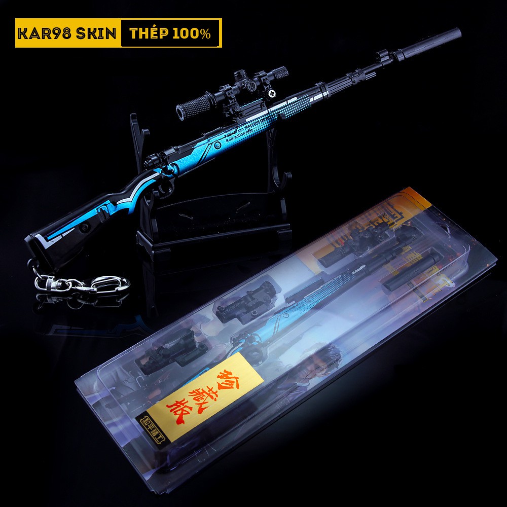 Mô Hình PUBG Kar98 Skin Xanh Đen Tặng Kèm 3 Scope Và Kệ Trưng Bày 19cm