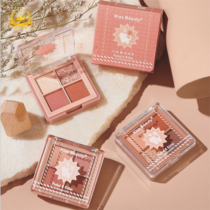 Bảng Phấn Mắt Kiss Beauty 4 Màu Tông Đất Lì Và Ngọc Trai Trang Điểm Cho Học Sinh