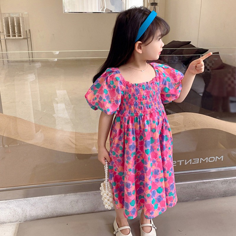 Đầm Tay Ngắn Cổ Vuông In Hoa Thời Trang Mùa Hè Dành Cho Bé Gái Se7en