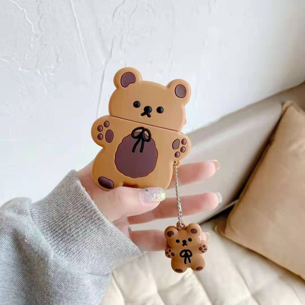 Vỏ Đựng Bảo Vệ Hộp Sạc Tai Nghe Airpods 1 / 2 Hình Chú Gấu Bằng Silicone