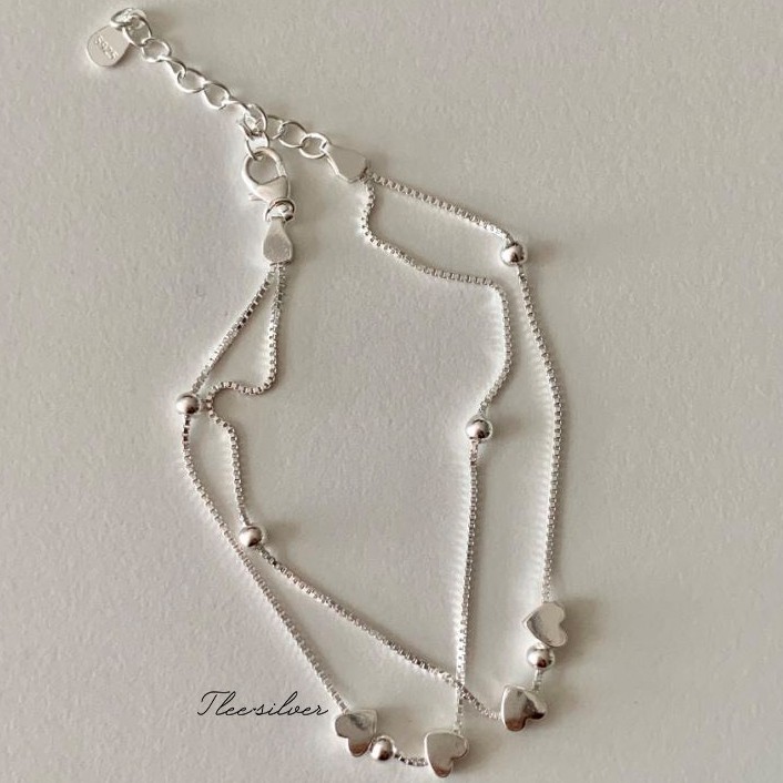 Lắc tay bạc Tlee, lắc sợi kép tim xinh xắn- Tleejewelry