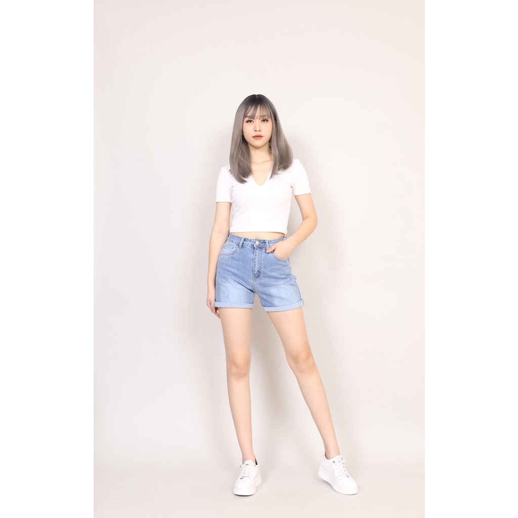 Quần Short Jean cạp cao dáng Xước Gấu Thường  CT JEANS