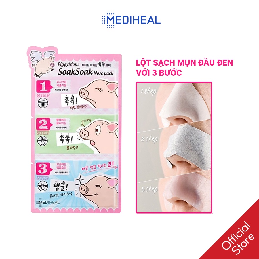 [Nhập mã COSMH22 giảm 8%] Lột Mụn 3 Bước Mediheal PiggyMom Soak Soak Nose Pack [K31]