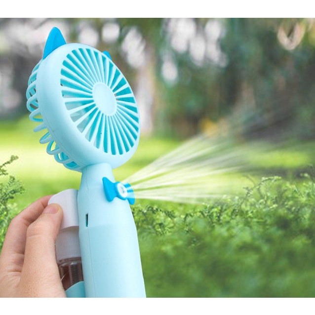 Quạt mini cầm tay phun sương siêu tiện lợi,quạt cầm tay tích điện tai thỏ có thể sạc lại