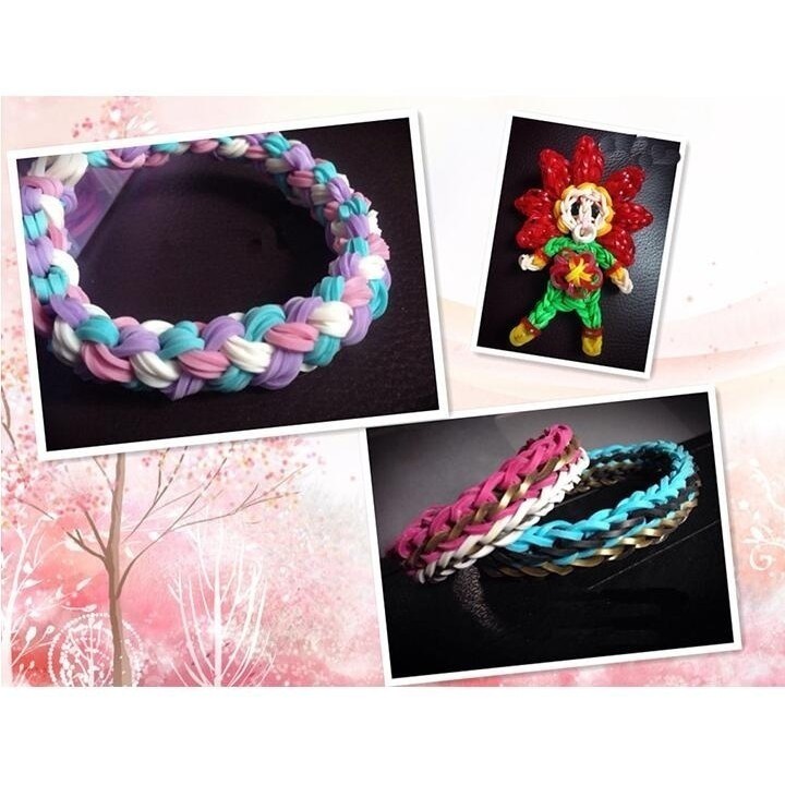 Set 600 sợi dây thun + 24 móc chữ S và dụng cụ đan sáng tạo cho làm thủ công