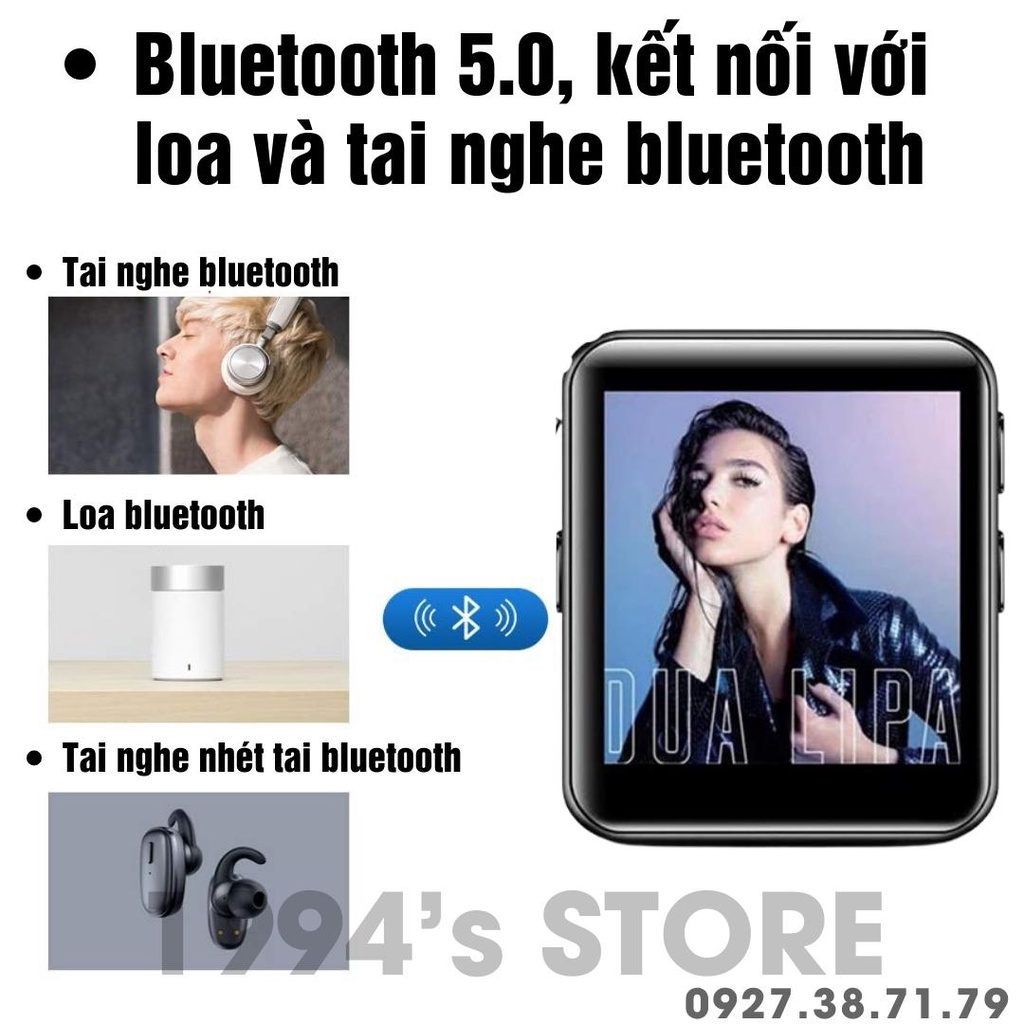 (CÓ SẴN) Máy nghe nhạc Benjie K1 16Gb - Bluetooth 5.0 - Bản 2022 - Màn hình cảm ứng IPS HD - Tặng kèm kẹp áo + tai nghe