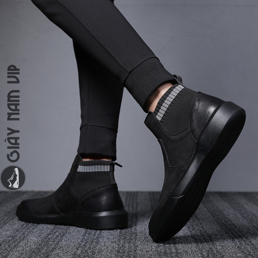 Giày Boot Nam Da Bò - FREESHIP - Giày Nam Cổ Cao Chelsea Boot Sành Điệu GNK101