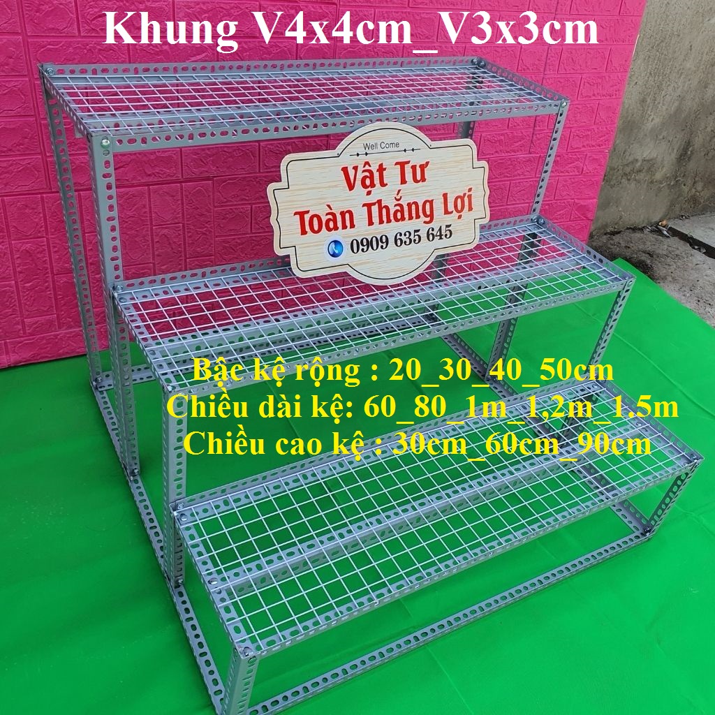 Kệ sắt V lỗ bậc thang khung V3 hoặc V4  nhiều kích thước
