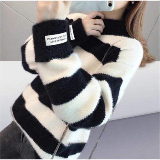 Áo Len Kẻ Nữ Thời Trang Hàn Quốc Dày Dặn Ấm | BigBuy360 - bigbuy360.vn