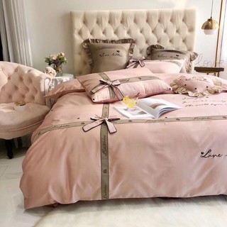 Set chăn ga gối cưới lụa tim (set 7 món)