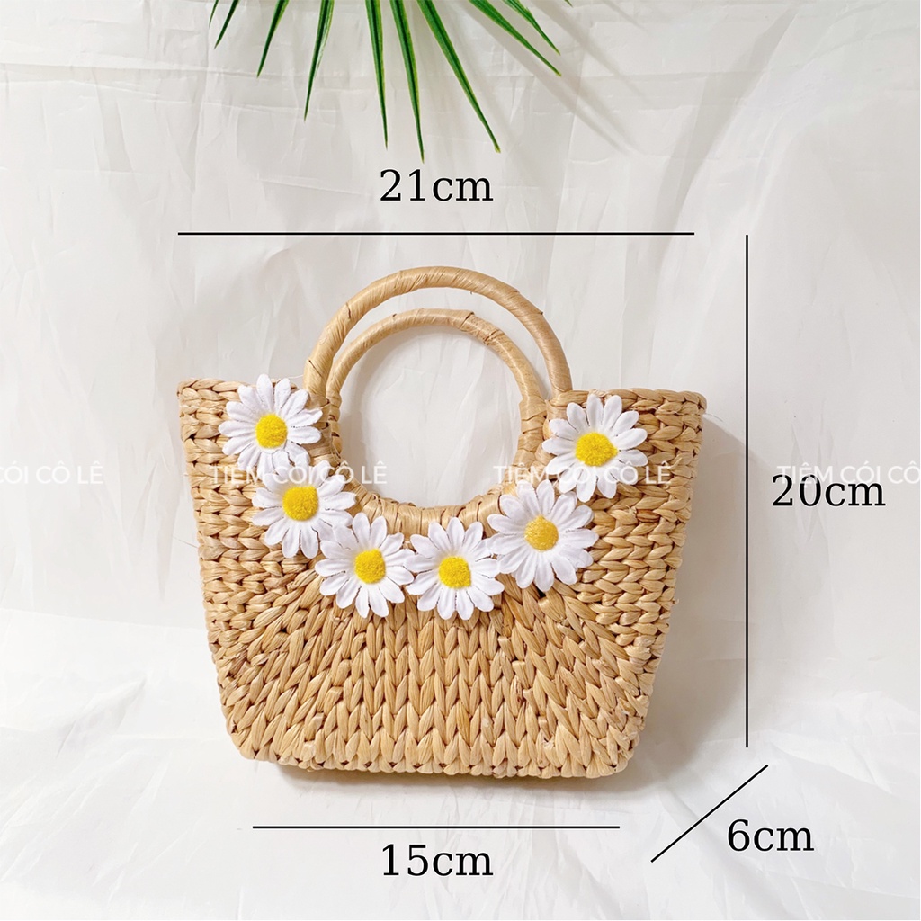 Túi cói lục bình dáng vuông đi biển size 21cm - Tiệm Cói Cô Lê