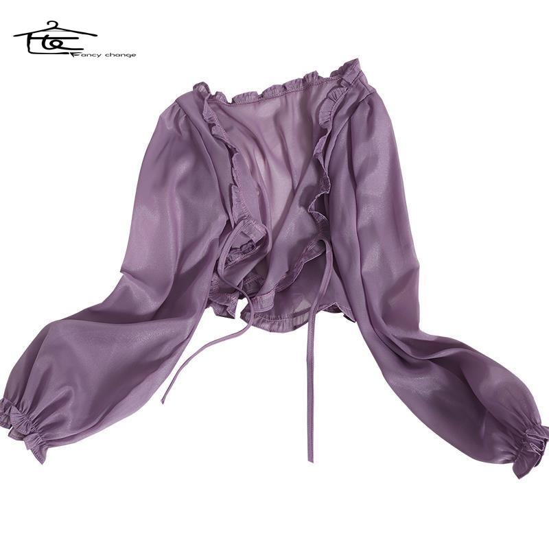 Hàng Có Sẵn Bán Chạy~Áo Cardigan Ngắn Cột Dây Che Nắng Bằng Vải Voan Dễ Phối Đồ Phong Cách Hàn Quốc Nhẹ Nhàng Mùa Hè Cho Nữ