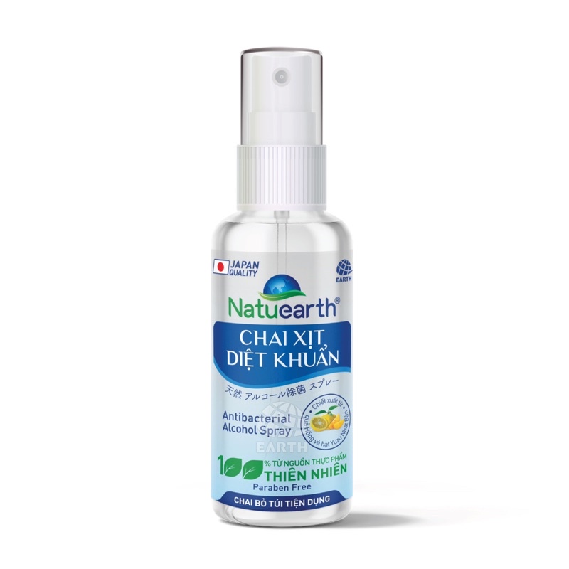 Cồn xịt diệt khuẩn Natuearth 60ml chiết xuất 100% thiên nhiên chất lượng Nhật Bản bỏ túi tiện dụng nhỏ gọn khử trùng