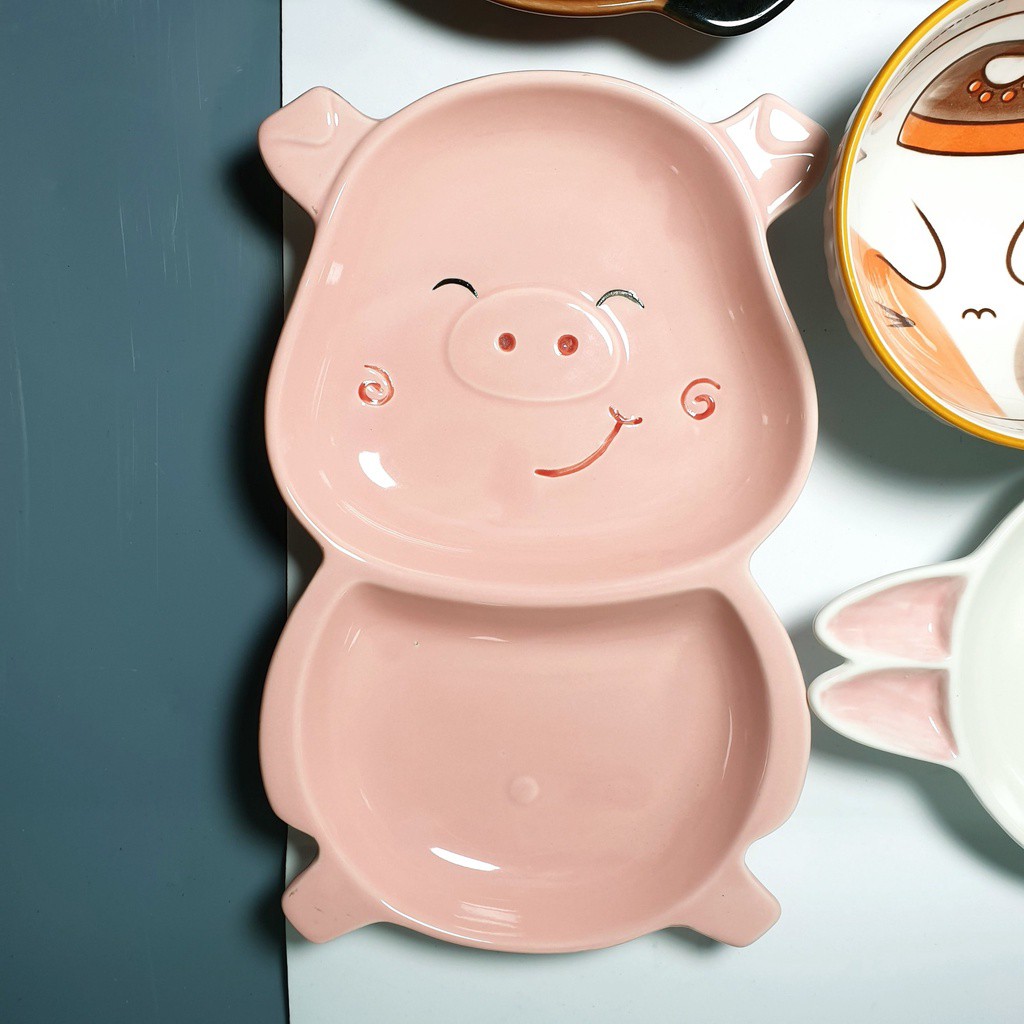 Bát Ăn Dặm Cute Cho Bé Hình Heo Hồng Dễ Thương, Chén Ăn Dặm Gốm Sứ Cao Cấp