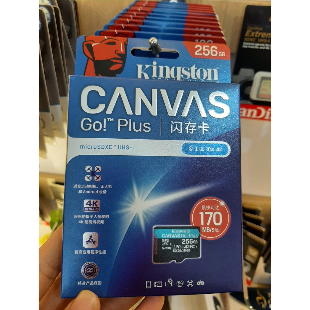 Thẻ nhớ MicroSD 256GB Kingston Canvas Go Plus A2 Class10 (Đọc 170MB/s, Ghi 70MB/s)