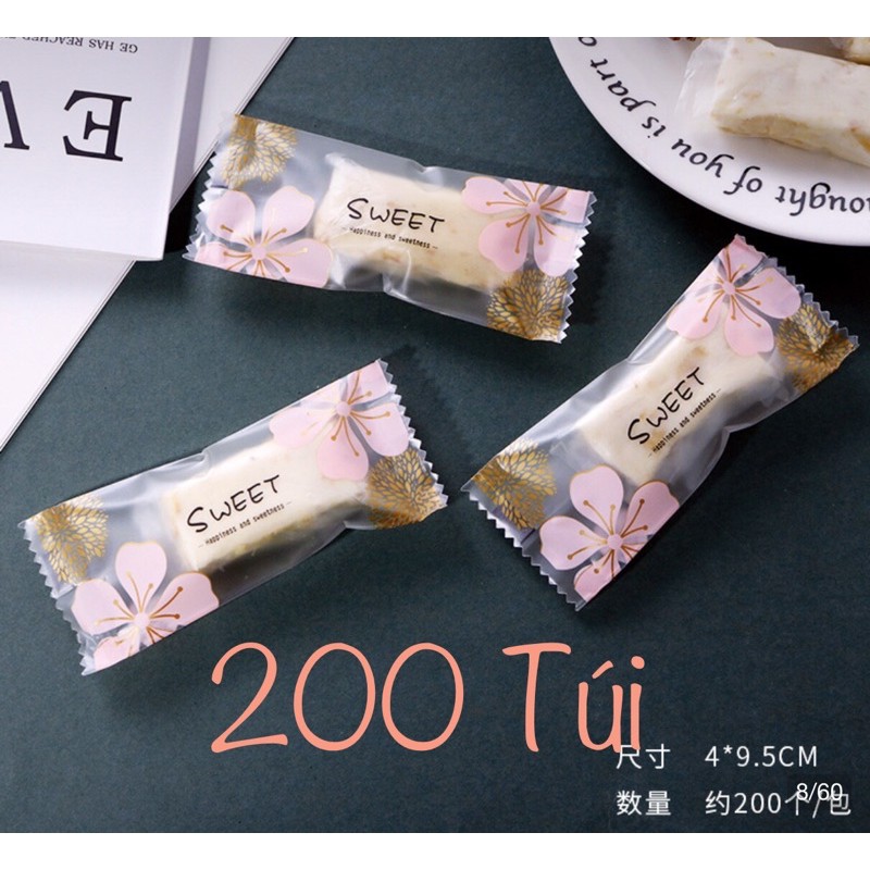 Túi kẹo Nougat hoa đào 200 chiếc, vỏ nougat hàn nhiệt