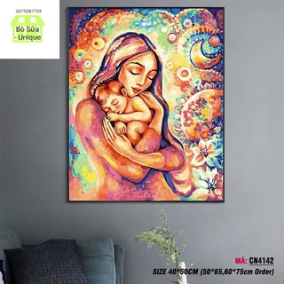(Khung dày 2.5cm) Tranh sơn dầu số hóa mã CN4142 chủ đề Tình Cảm Mẹ Con đã căng khung và đầy đủ phụ kiện