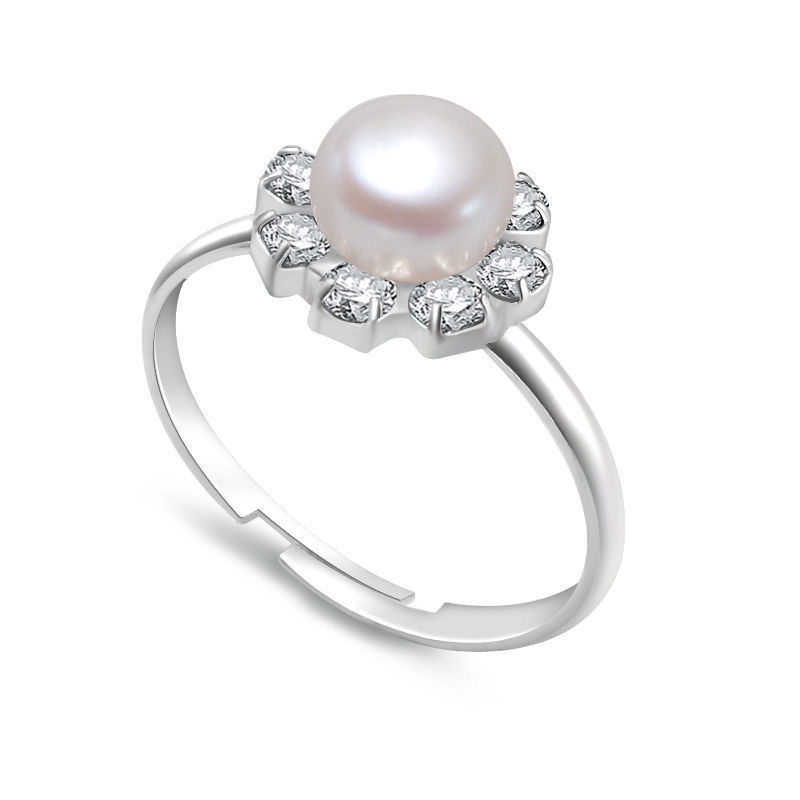 Nhẫn Hình Hoa Hướng Dương Đính Ngọc Trai Phong Cách Hàn Quốc