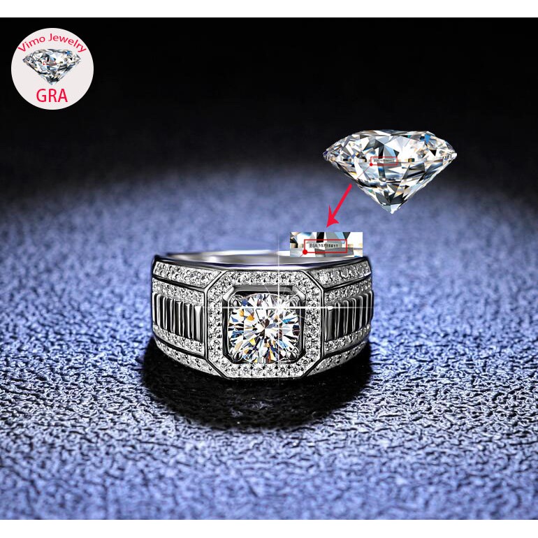 Nhẫn Kim Cương Mạ Bạc S925 1 Carat Moissanite Atmospheric Boss Cho Nam