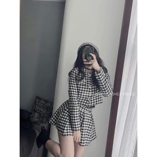 Set áo khoác + chân váy dạ PP houndstooth mimee