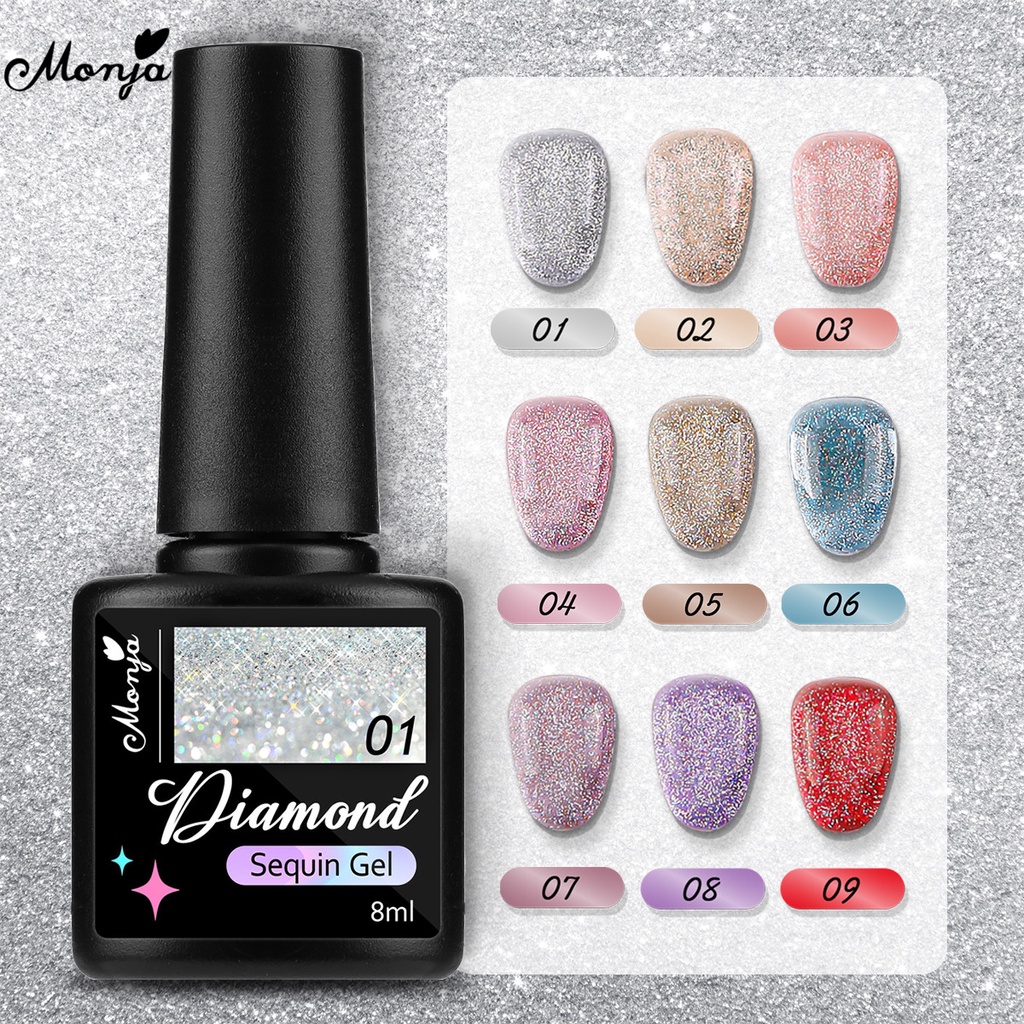 Gel Sơn Móng Tay Monja Ánh Nhũ Kim Tuyến Lấp Lánh 9 Màu Sắc Tùy Chọn Thời Trang 8Ml