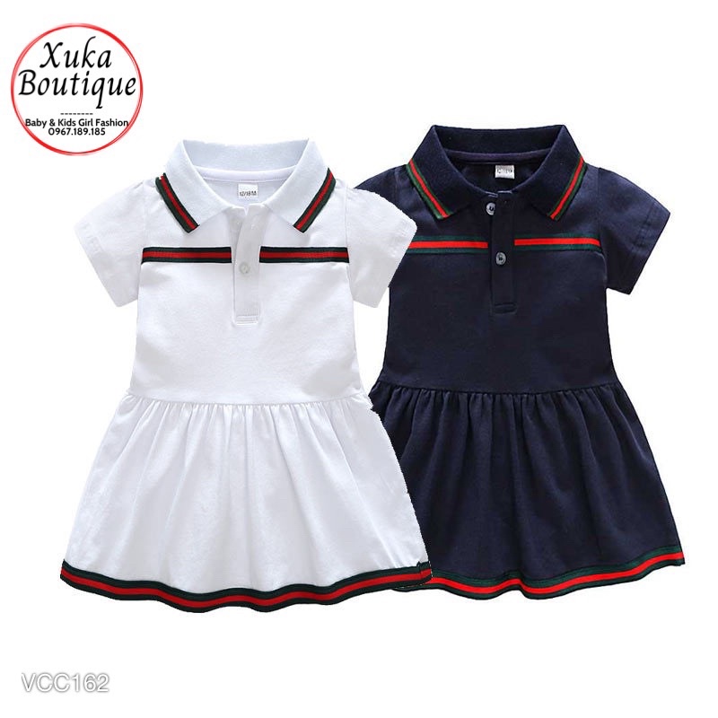 Váy Cộc Tay Chữ A xếp ly Cổ Bẻ Cho Bé 6 tháng - 3 tuổi Chất Cực Đẹp