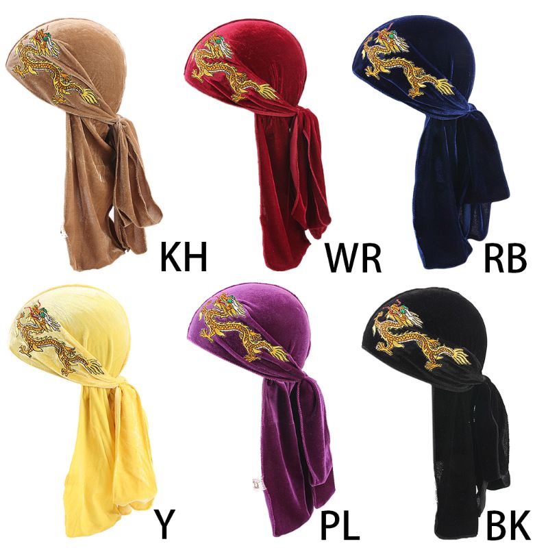 Mũ Turban Nhung Thêu Hình Rồng Phong Cách Trung Hoa