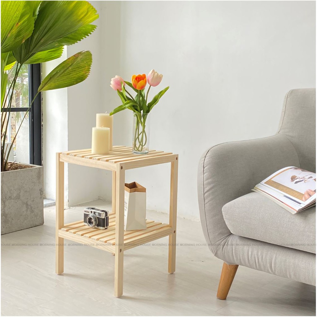 Kệ Đầu Giường NAVARO - Tab Đầu Giường Decor Phòng Ngủ - Kệ Vuông 2 Tầng Gỗ Thông Nhập Khẩu Hàng Cao Cấp