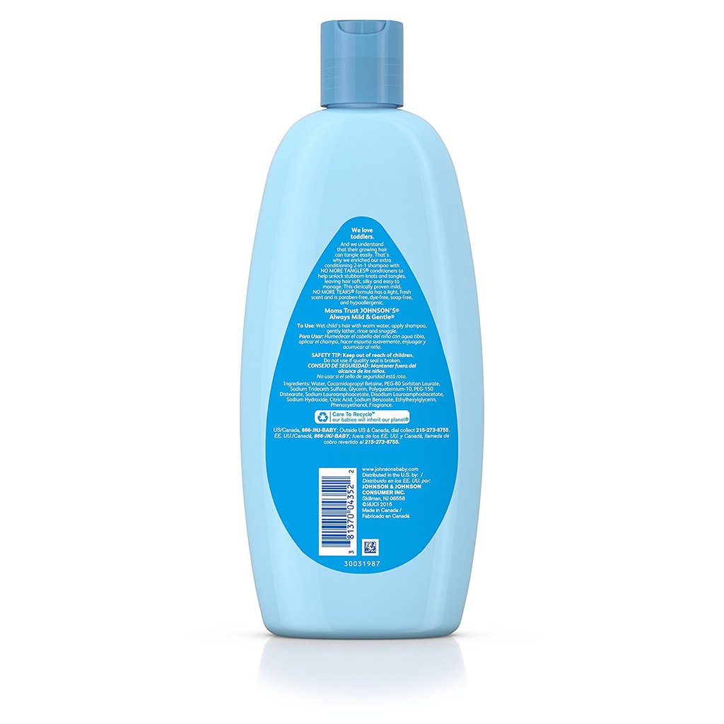 Dầu gội trẻ em giúp tóc không rối Johnson's No More Tangles Extra Conditioning Shampoo &amp; Detangler 532ml (Mỹ)