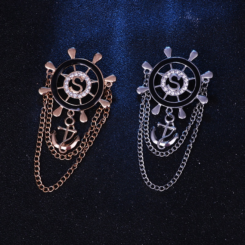 Ghim Cài Áo Hình Mỏ Neo Đính Đá Thời Trang Cho Nam