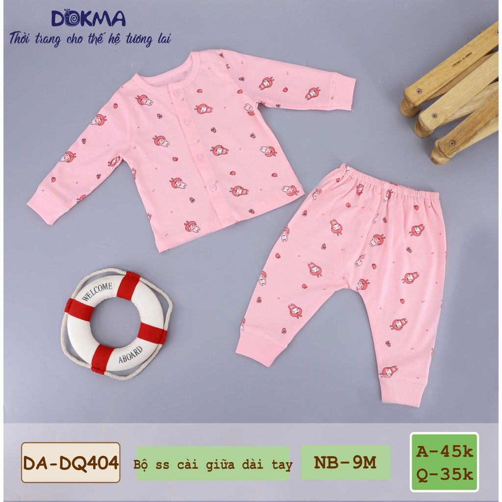 [FREESHIP] Bộ quần áo sơ sinh cài giữa dài tay Cotton DOKMA (0-1 tháng tuổi) DB404