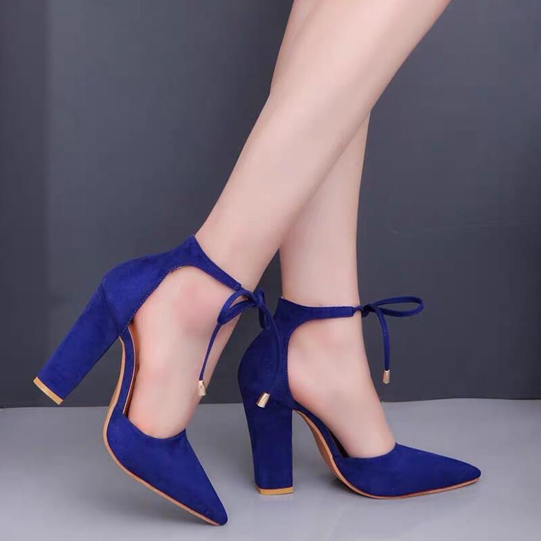 (Hàng có sẵn) Giày cao gót da lộn thắt nơ mũi nhọn BIG SIZE 35-43 ⬲