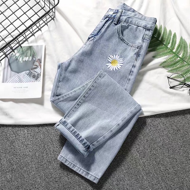 ➿Baggy Jeans Thêu Bông Cúc