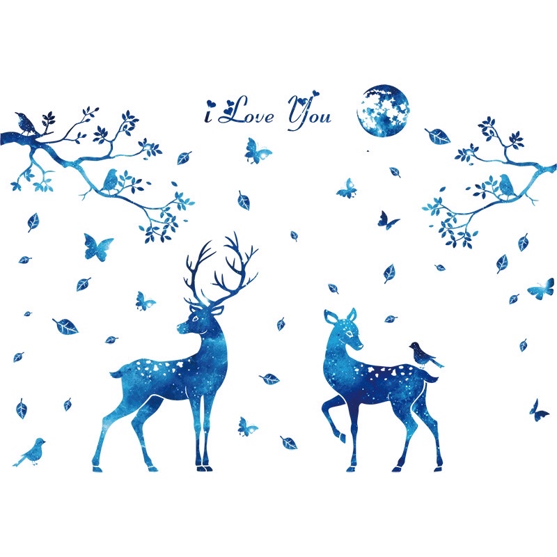 Tranh dán tường, Decal dán tường đôi nai xanh