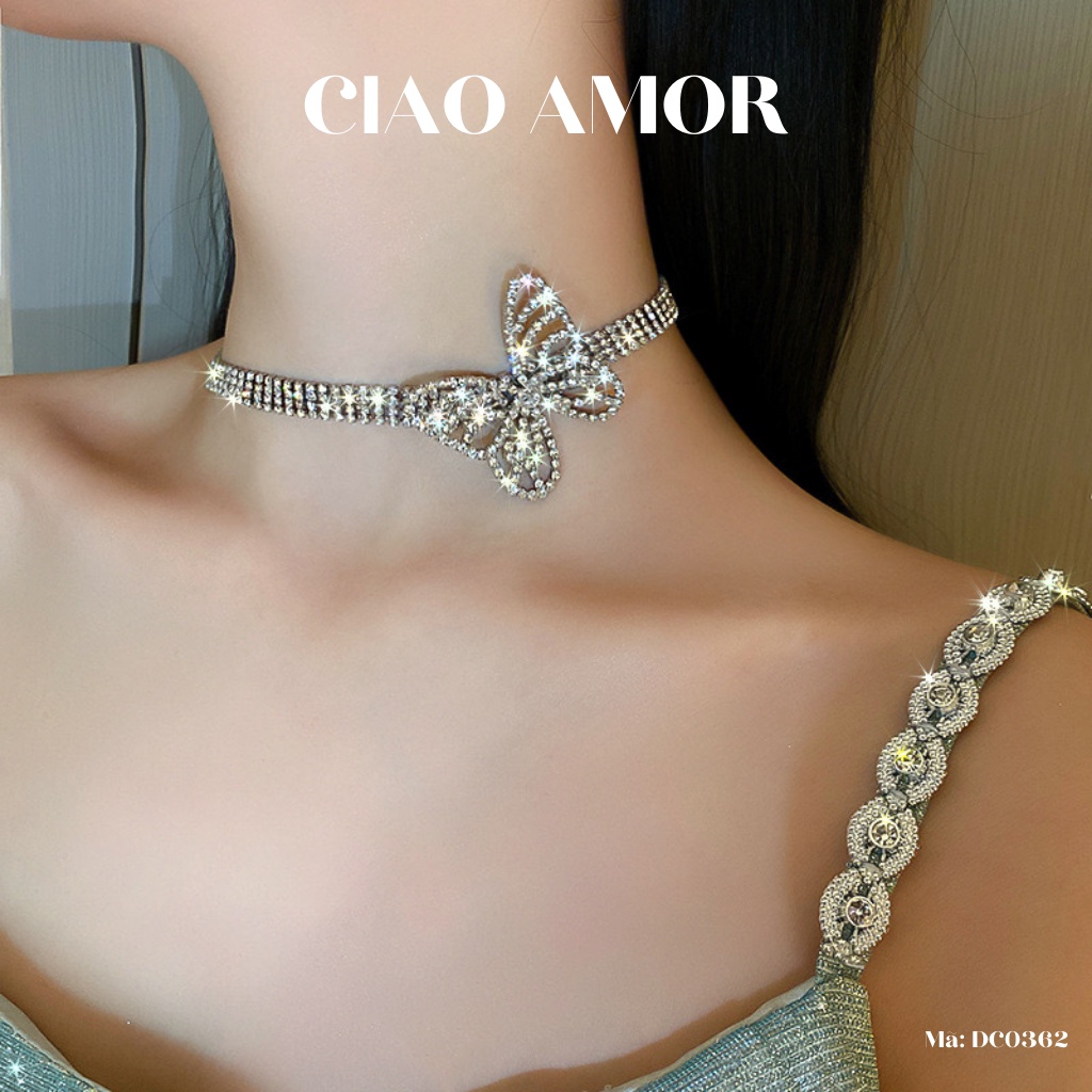 Choker đá, Chocker nữ, Dây chuyền nữ đính đá dự tiẹc sang trọng cánh to tròn Trang sức Ciao Amor - DC0362