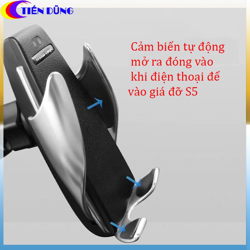 Sạc Không Dây Ô tô S5, Đế Sạc Nhanh Điện Thoại Không Dây Trên Xe Hơi Không Dây Cảm Ứng (Phiên Bản Mới)