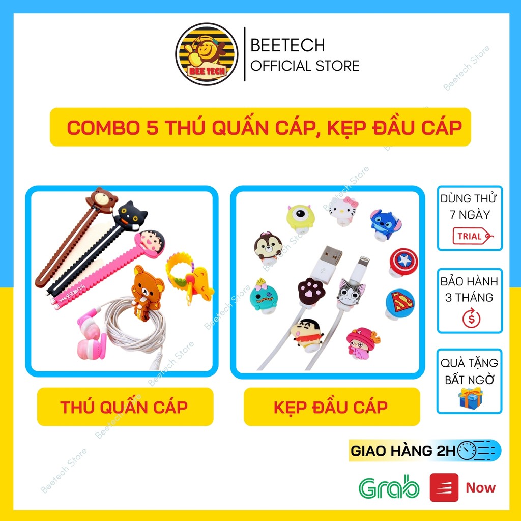 Combo 15 nút bảo vệ cáp sạc hoặc 15 dây quấn gọn tai nghe, sạc cáp - Beetech