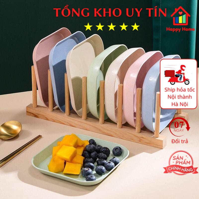 Set 3 đĩa lúa mạch nhiều màu sắc đựng đồ ăn, bánh kẹo tiện dụng Happy Home