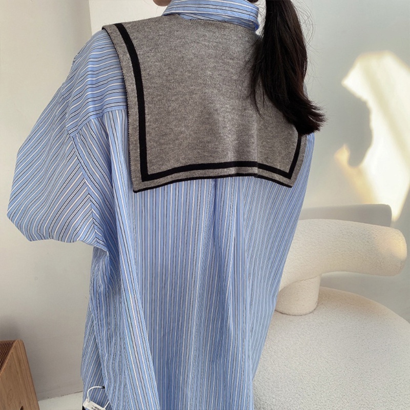 Khăn Choàng Cổ Dệt Kim Kẻ Sọc Màu Sắc Tương Phản Thời Trang Mùa Đông Cho Nữ