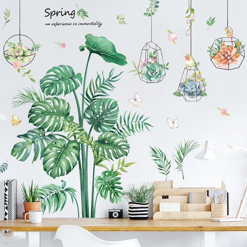 Decal dán tường lá xanh có keo sẵn-Giấy dán tường thiên nhiên cho phòng khách,phòng ngủ lau chùi dễ dàng không thấm nước | BigBuy360 - bigbuy360.vn