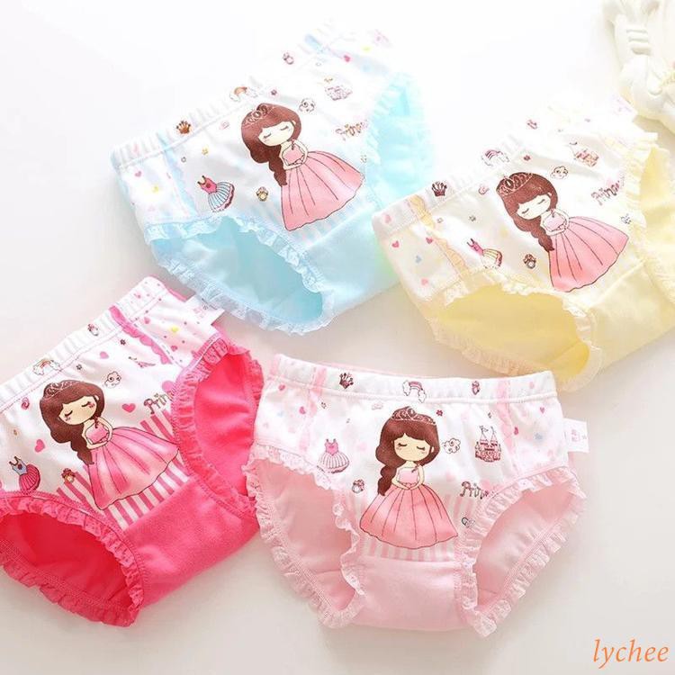 Set 4 Quần Lót cotton Họa Tiết Hoạt Hình Cho Bé Gái