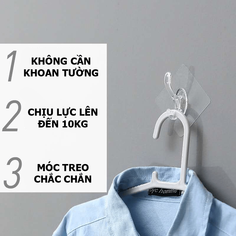 Móc treo quần áo dán tường trong suốt chịu lực chống thấm nước MDT00004