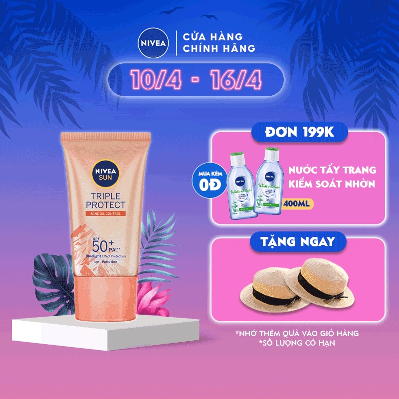 Kem Chống Nắng Dưỡng Da Kiểm Soát Nhờn Mụn NIVEA SUN Triple Protect Acne Oil Control SPF50+ PA+++ 40ML - 85545