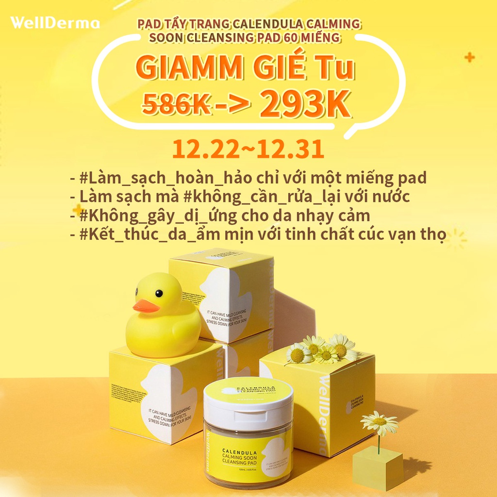 60 Miếng tẩy trang WELLDERMA Calendula Calming Soon Cleansing Pad
