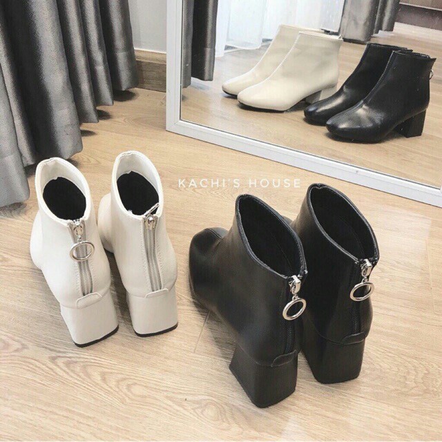 Boot Nữ Cổ Ngắn Chất Da Gót Vuông Gân Móc Khoá Sau - 8257 móc tròn | BigBuy360 - bigbuy360.vn