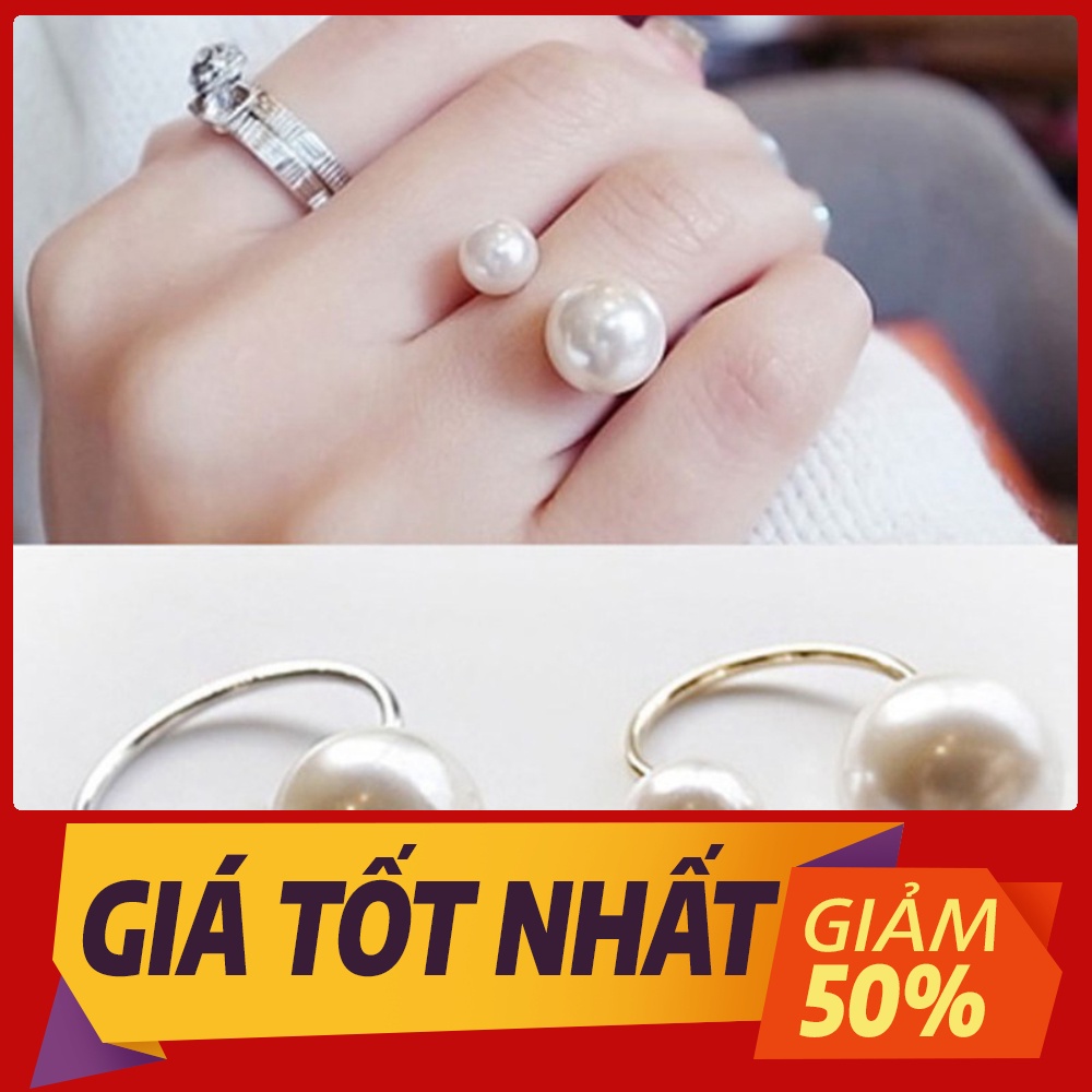 Nhẫn Nữ Hở 2 Đầu Đính Hạt Cườm Thời Trang