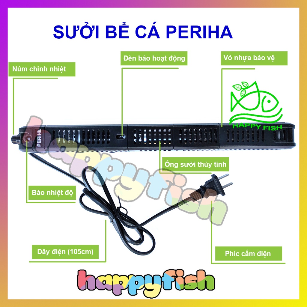 Sưởi bể cá Periha HE 50/100/200/300/500W, Sưởi bể cá cao cấp